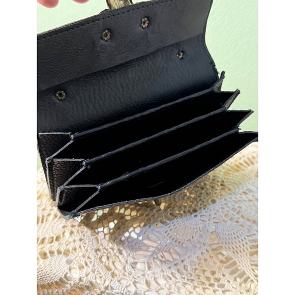 Vintage 60s Mini Black Pebble Leather Purse Escutcheon Clasp - Picture 3 of 16